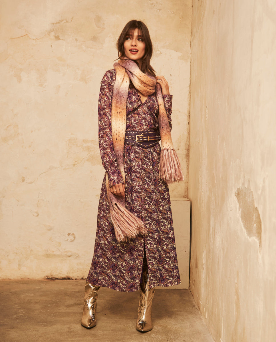 VESTIDO LARGO MANGA LARGA ESTAMPADO - PURPLE