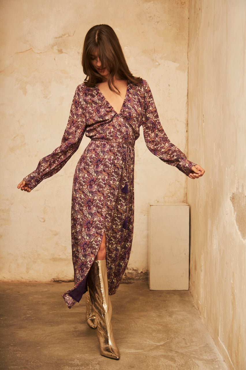 VESTIDO LARGO MANGA LARGA ESTAMPADO - PURPLE