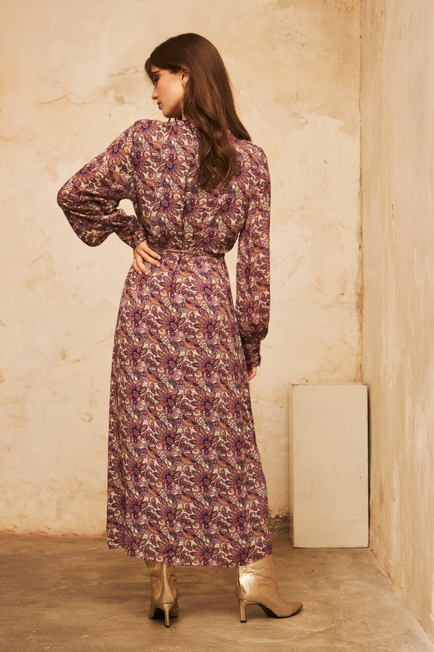 VESTIDO LARGO MANGA LARGA ESTAMPADO - PURPLE