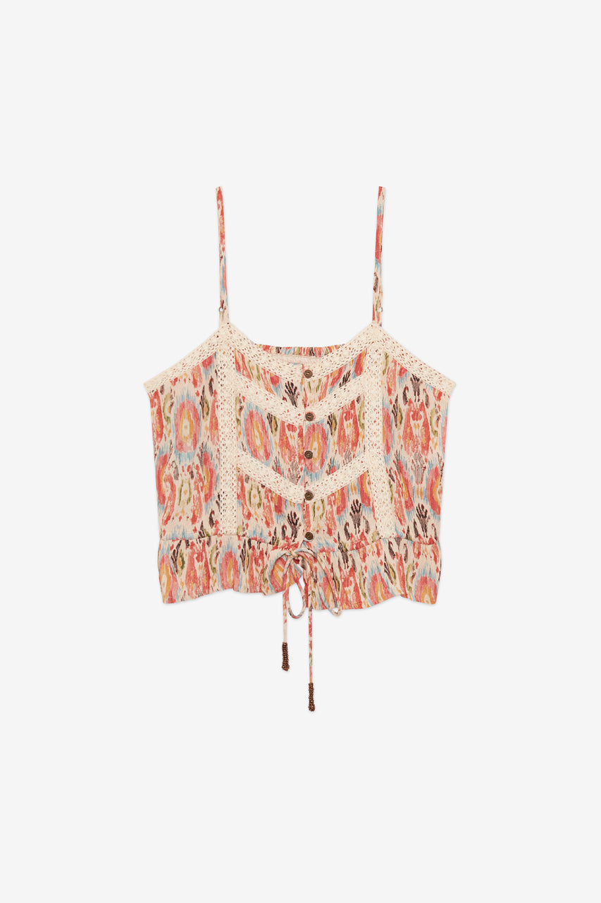 TOP ESTAMPADO BOTONES Y BLONDAS - CORAL