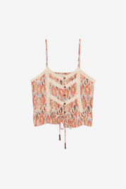 TOP ESTAMPADO BOTONES Y BLONDAS - CORAL
