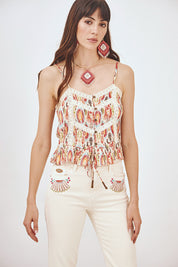 TOP ESTAMPADO BOTONES Y BLONDAS - CORAL