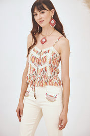 TOP ESTAMPADO BOTONES Y BLONDAS - CORAL