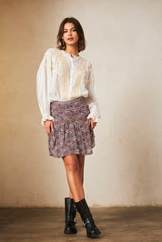 FALDA CORTA ESTAMPADA C/BORDADO - PURPLE