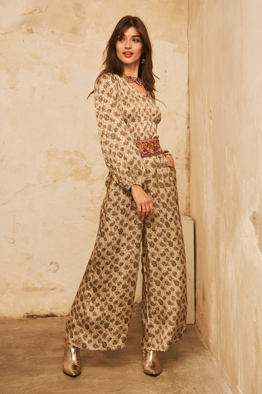 Straight-leg fluid trousers with embroidery - Khaki