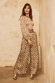 Straight-leg fluid trousers with embroidery - Khaki