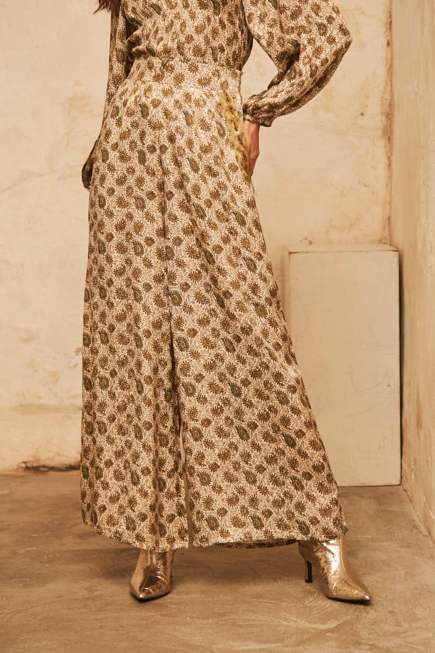 Straight-leg fluid trousers with embroidery - Khaki
