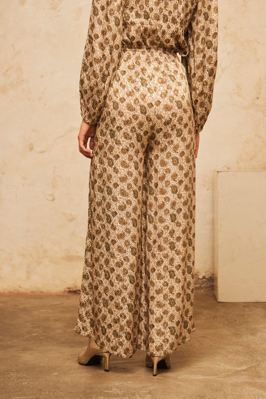 Straight-leg fluid trousers with embroidery - Khaki