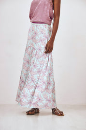 LONG EMBROIDERED PRINTED SKIRT - TURQUOISE