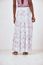 LONG EMBROIDERED PRINTED SKIRT - TURQUOISE