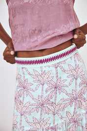 LONG EMBROIDERED PRINTED SKIRT - TURQUOISE