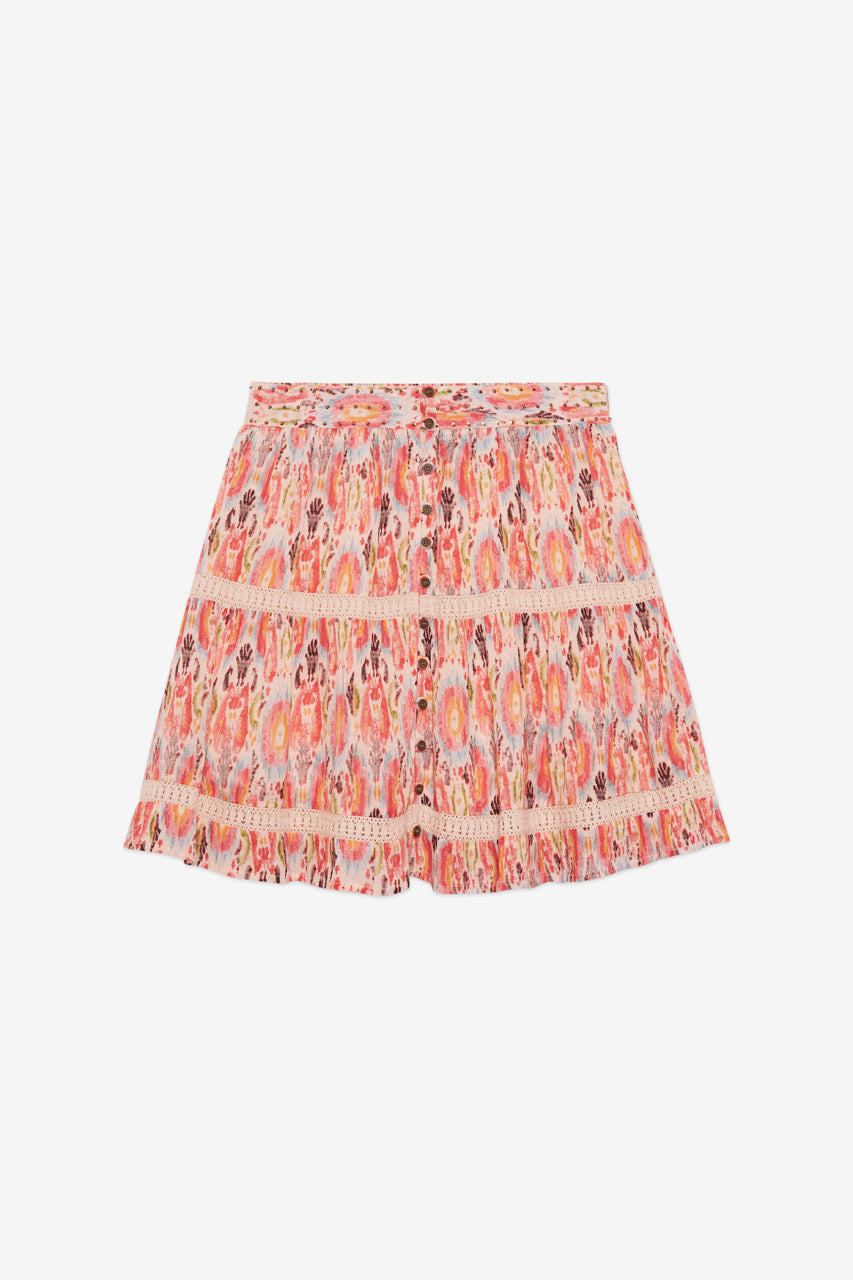 FALDA CORTA BOTONES ESTAMPADA - CORAL