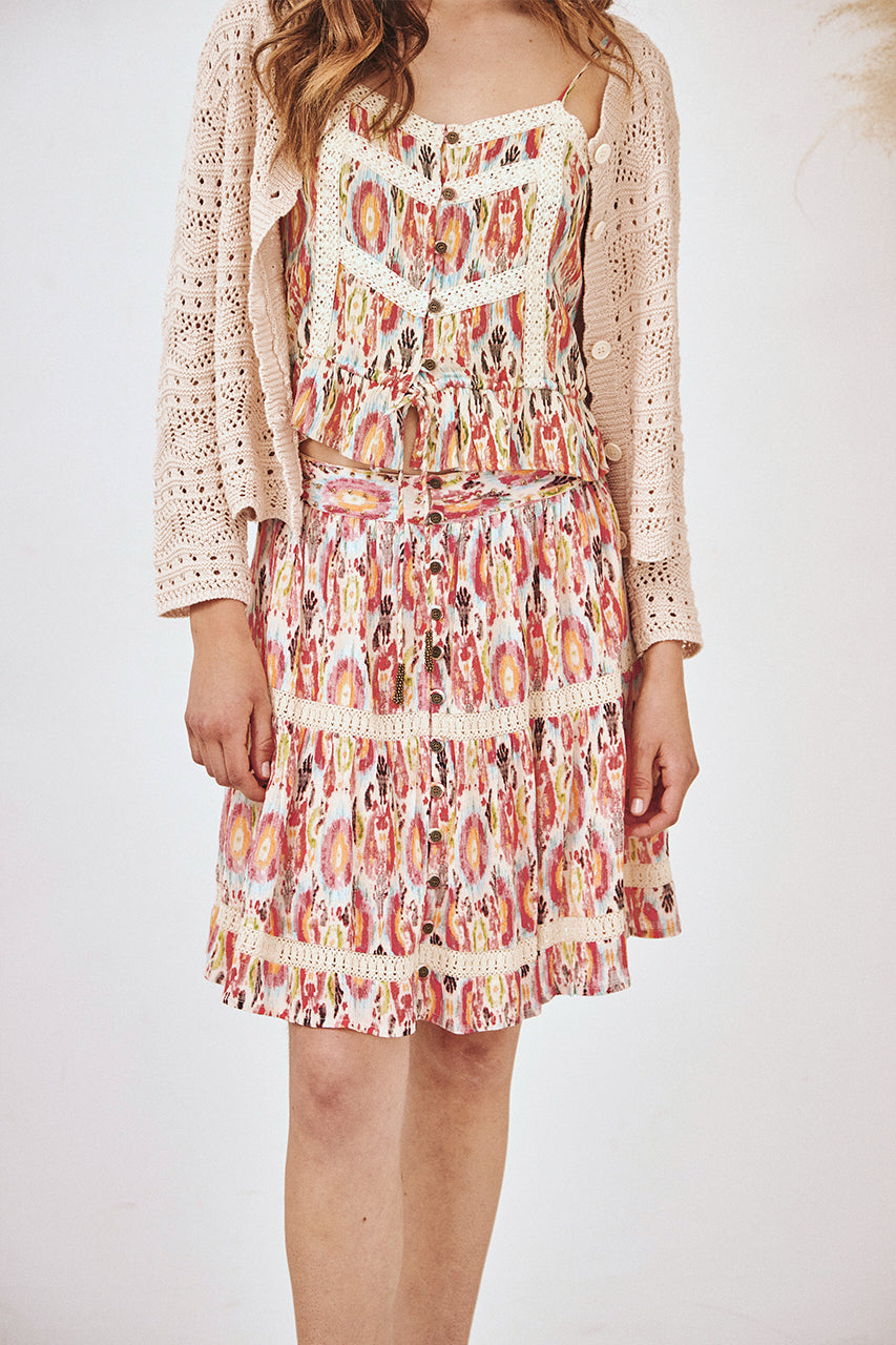 FALDA CORTA BOTONES ESTAMPADA - CORAL