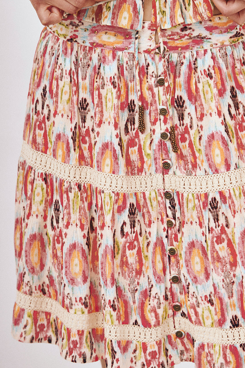 FALDA CORTA BOTONES ESTAMPADA - CORAL