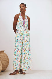 VESTIDO HALTER ESTAMPADO - TURQUESA
