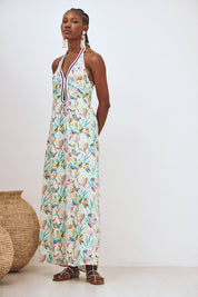 VESTIDO HALTER ESTAMPADO - TURQUESA