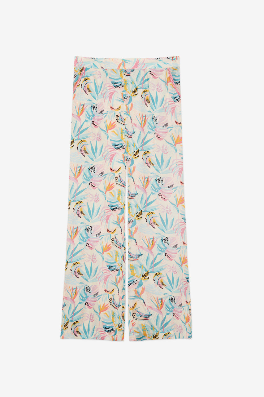 PANTALÓN RECTO ESTAMPADO - TURQUESA