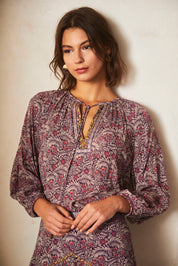 BLUSA MANGA LARGA ESTAMPADA C/BORDADO - PURPLE