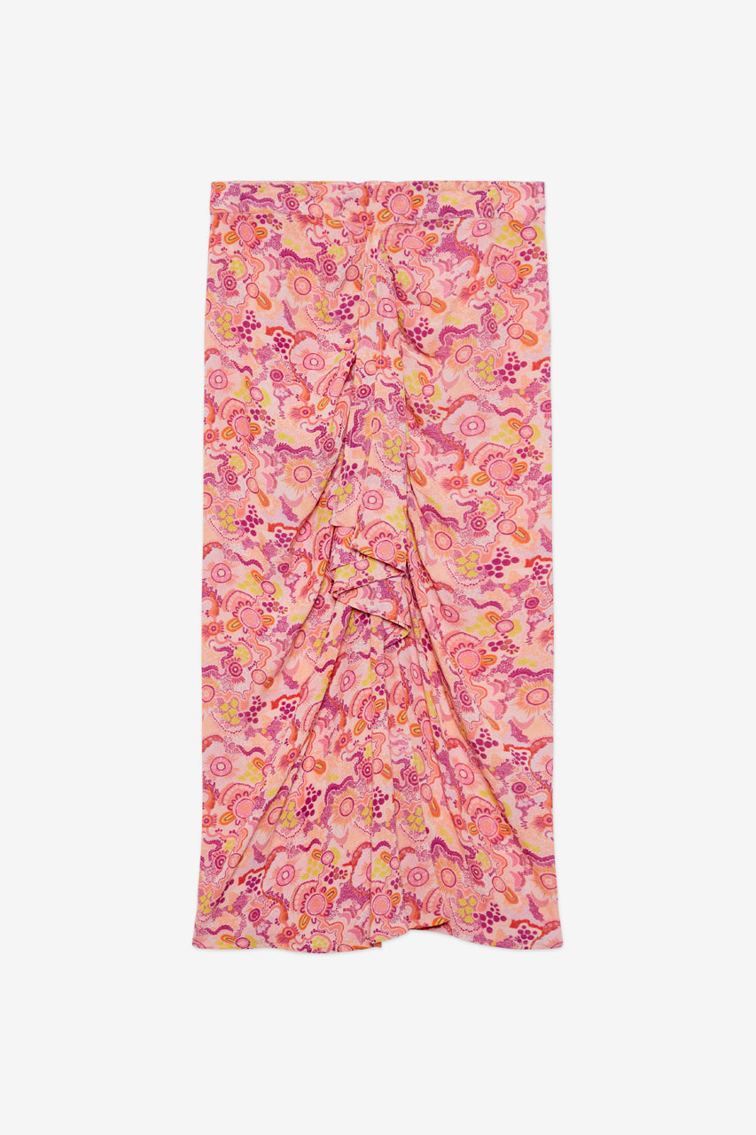 FALDA MIDI ESTAMPADA PAREO - ROSA