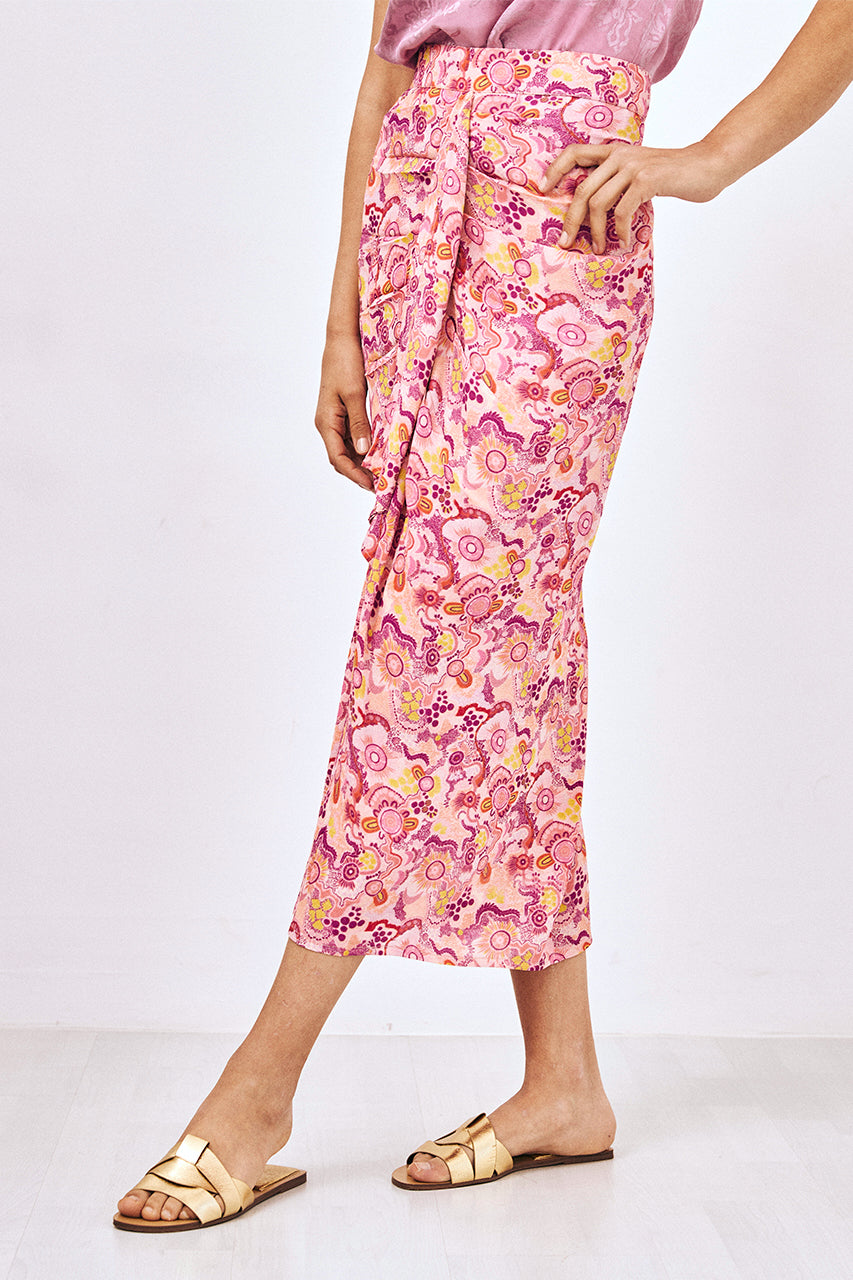 FALDA MIDI ESTAMPADA PAREO - ROSA