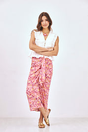 FALDA MIDI ESTAMPADA PAREO - ROSA