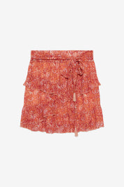 PRINTED RUFFLED TIE SKIRT - CORAL