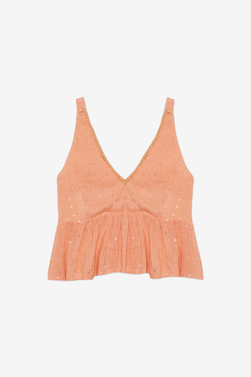 TOP DE TIRANTES CRUZADO CON APLIQUE A TONO - PEACH