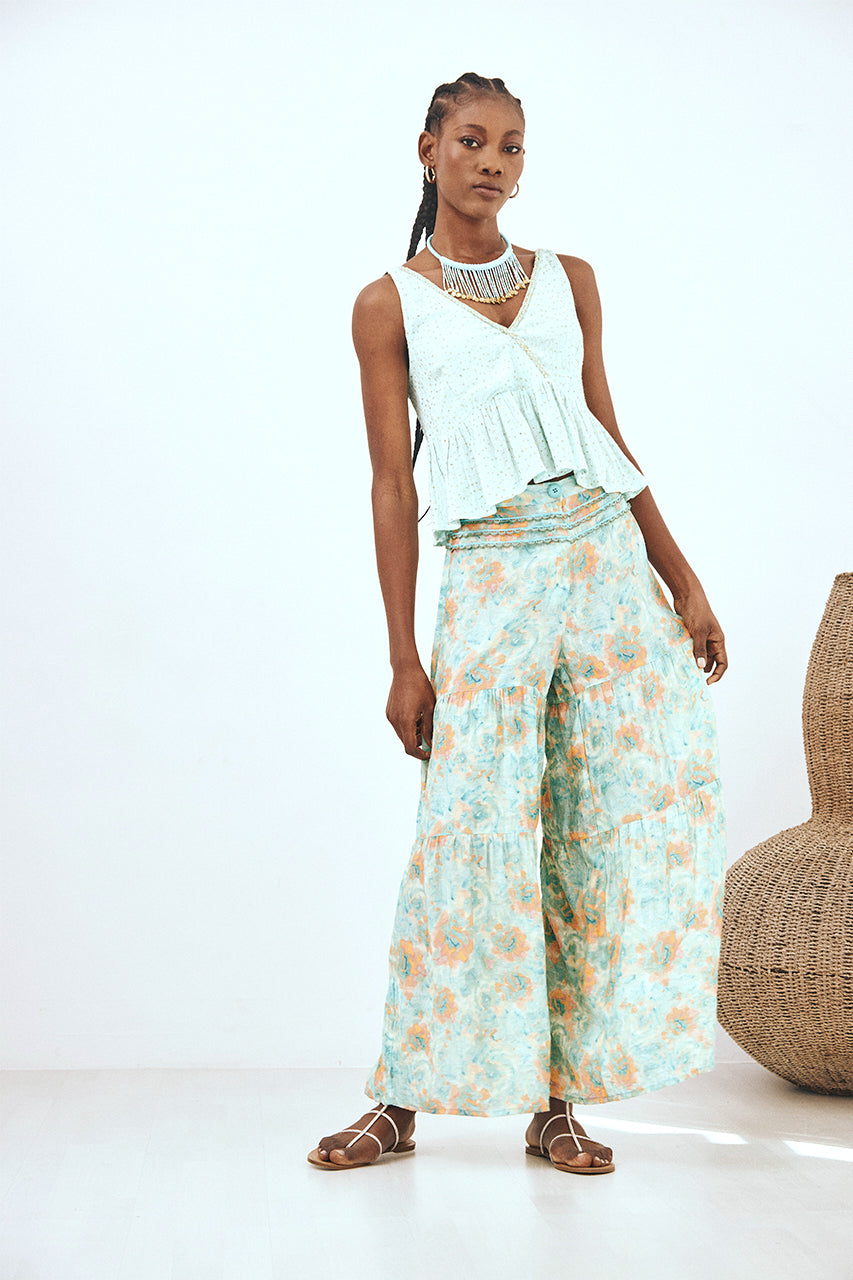 STRAPPY CROP TOP WITH MATCHING EMBELLISHMENT - TURQUOISE