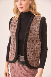 CHALECO BORDADO GEOMÉTRICO FLORAL - BLACK