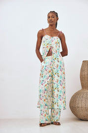 LONG PRINTED TOP WITH BUTTONS - TURQUOISE