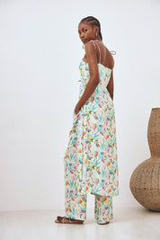 LONG PRINTED TOP WITH BUTTONS - TURQUOISE