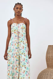 LONG PRINTED TOP WITH BUTTONS - TURQUOISE