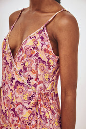 VESTIDO LARGO CRUZADO ESTAMPADO - ROSA