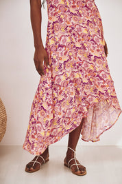 VESTIDO LARGO CRUZADO ESTAMPADO - ROSA