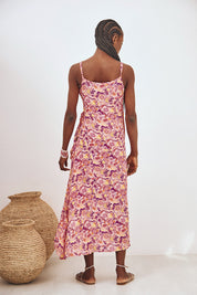 VESTIDO LARGO CRUZADO ESTAMPADO - ROSA