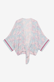 EMBROIDERED PRINTED KNOTTED KIMONO - TURQUOISE