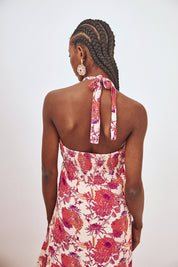 VESTIDO ASIMÉTRICO HALTER ESTAMPADO - CORAL