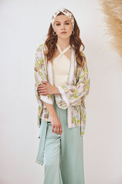 KIMONO ESTAMPADO CON BORDADO - VERDE