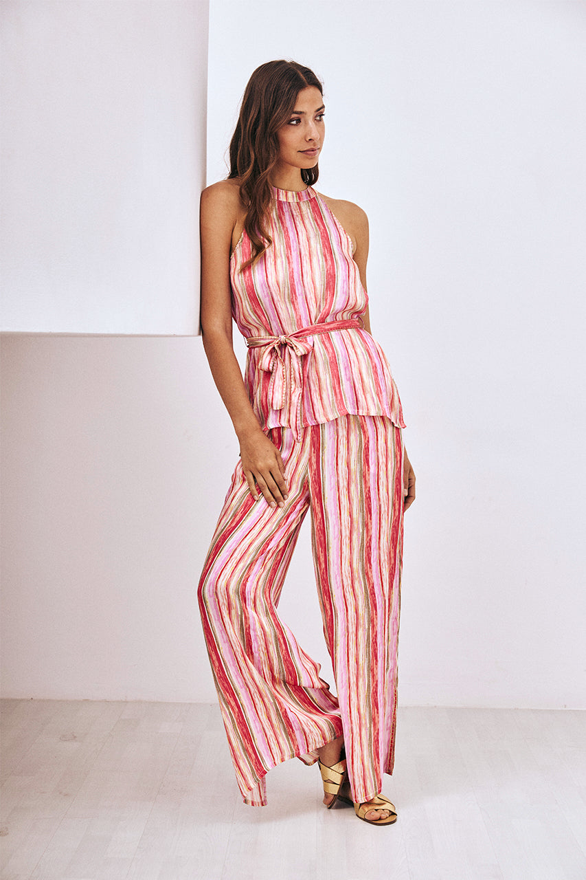 TOP HALTER CINTURÓN BORDADO - CORAL