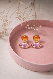 PENDIENTES DOBLE PIEDRA - ROSA