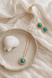 SET DE COLGANTE Y PENDIENTES TURQUESA FANTASÍA - AZUL