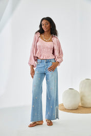 EMBROIDERED DIAMOND JEANS - BLUE