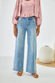 EMBROIDERED DIAMOND JEANS - BLUE