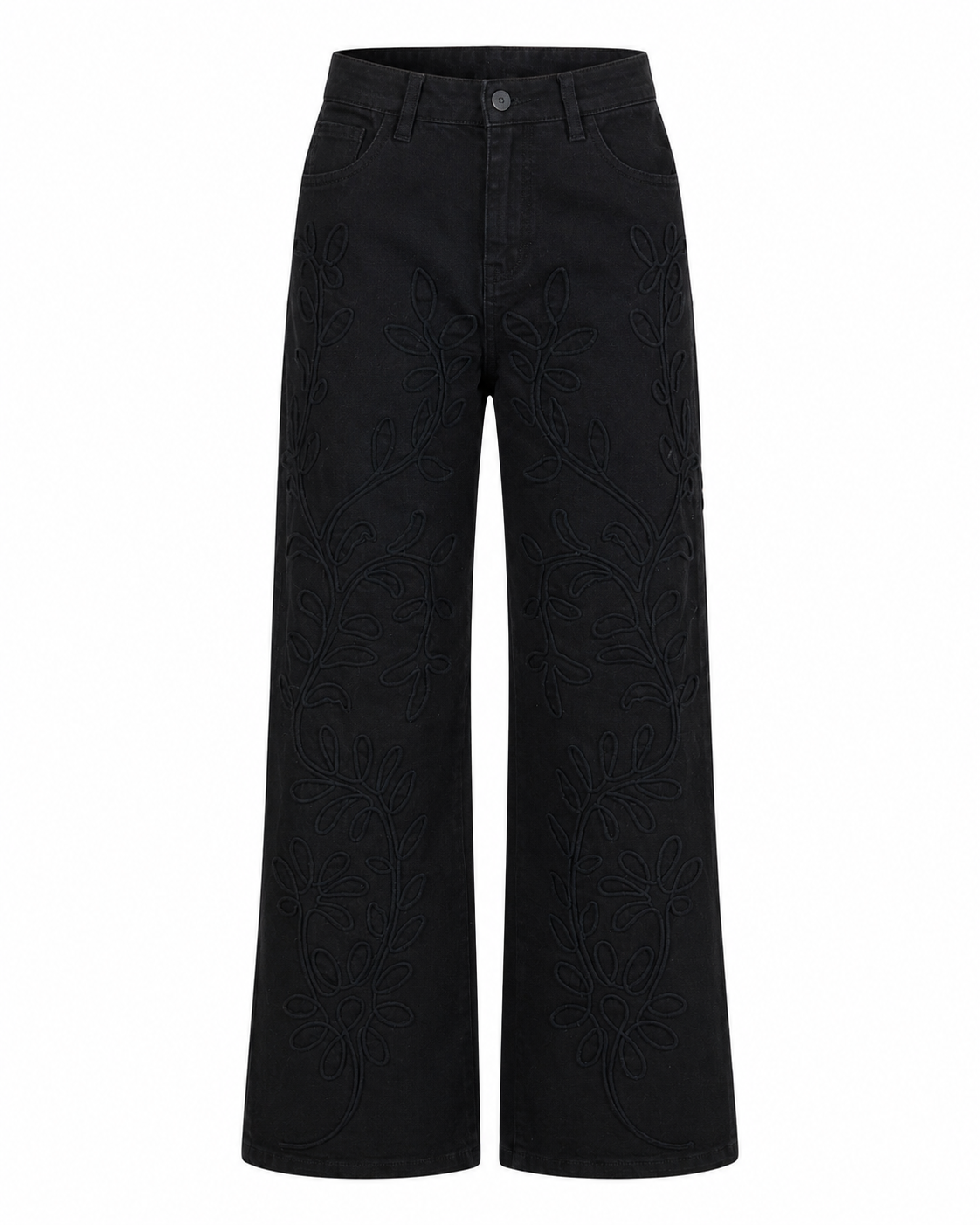 PLAIN WIDE LEG JEANS - BLACK - BLACK