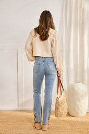 JEANS BOOTCUT BORDADOS - AZUL