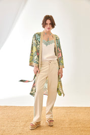 JEANS WITH METALLIC EMBROIDERY PALM TREES - BLUE