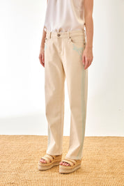 JEANS WITH METALLIC EMBROIDERY PALM TREES - BLUE