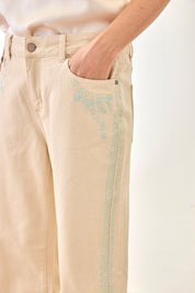 JEANS WITH METALLIC EMBROIDERY PALM TREES - BLUE