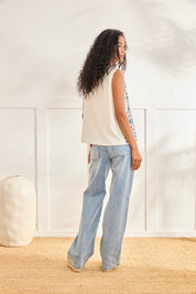 JEANS WITH METALLIC EMBROIDERY PALM TREES - BLUE