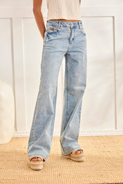 JEANS WITH METALLIC EMBROIDERY PALM TREES - BLUE